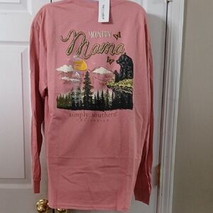 Simply Southern Pinkish Rose Long Sleeve Mountain Mama Shirt Sz XL NWT